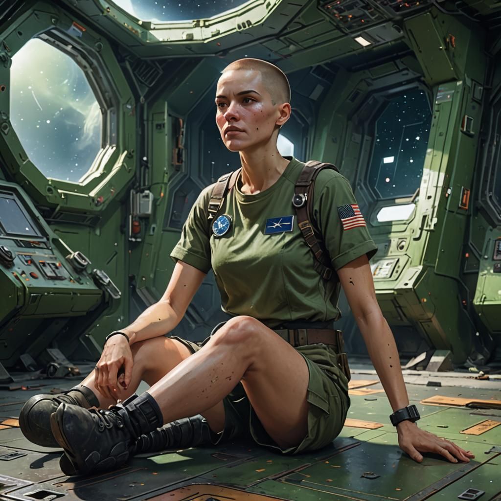 Peaceful Moment: Woman Gazing at Stars in Spacefreighter