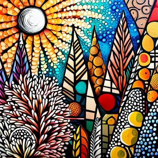 Geometric Garden in Mixed Media Style