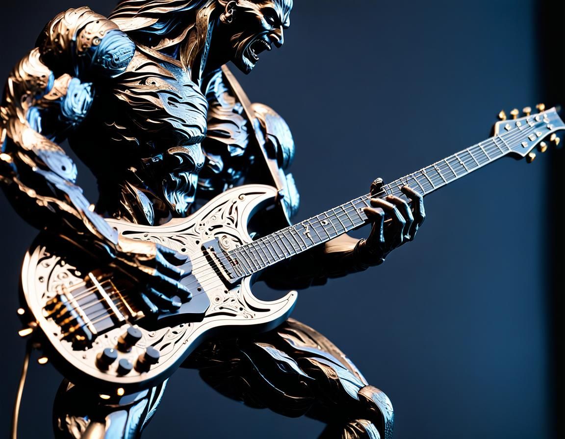 Detailed Metal Sculpture of Heavy Metal Guitarist