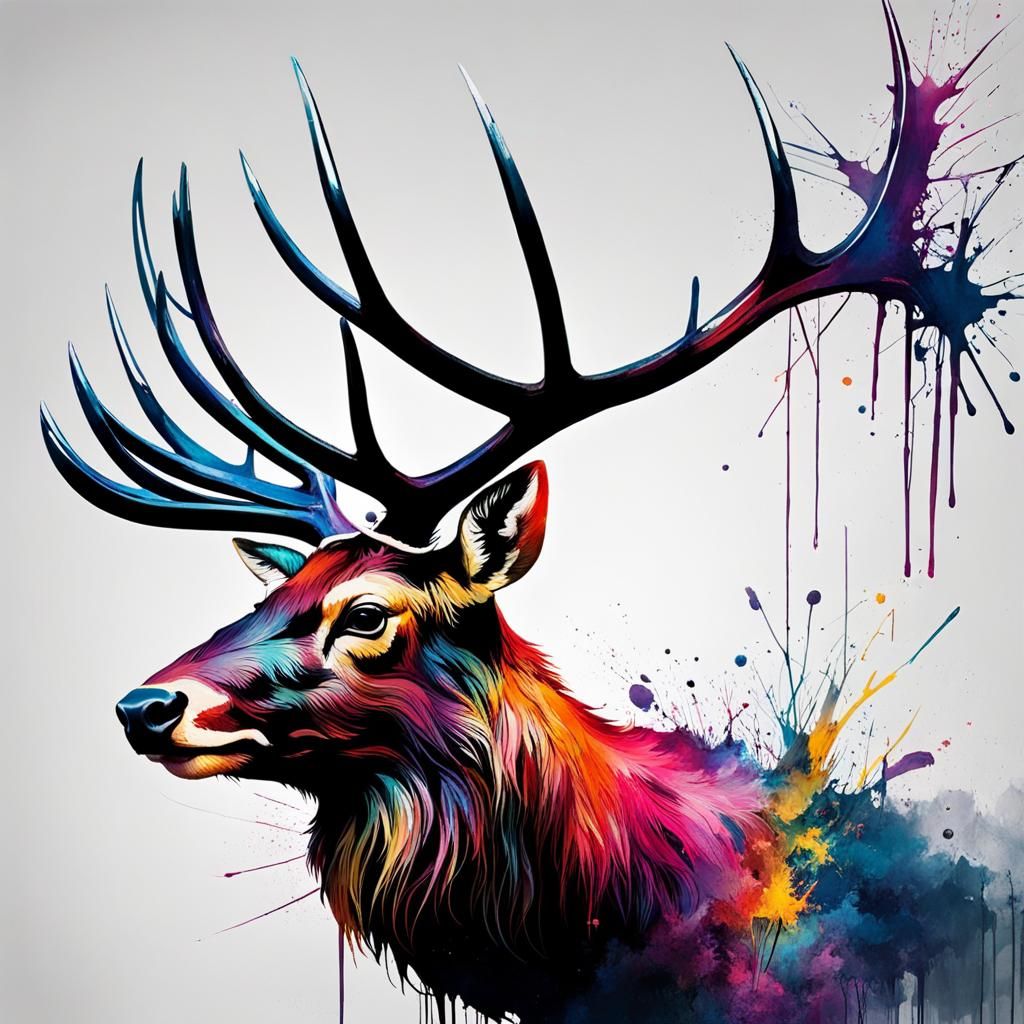 Ethereal Elk Ink Splash Art in 3D