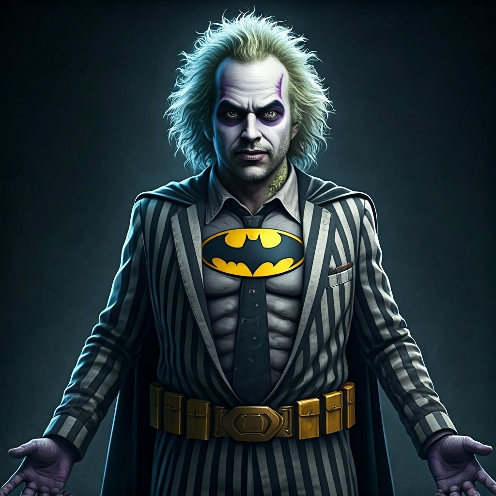 Beetlejuice as Batman in Dark Gothic Style