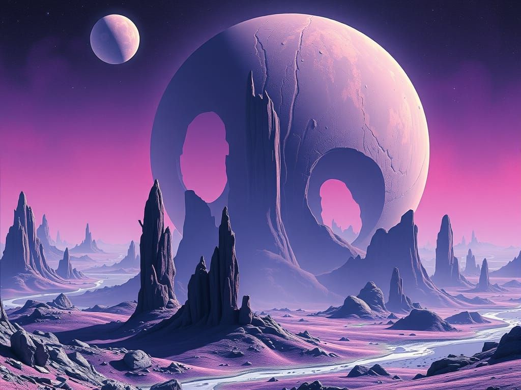 Surreal Alien Planet Landscape in Purple