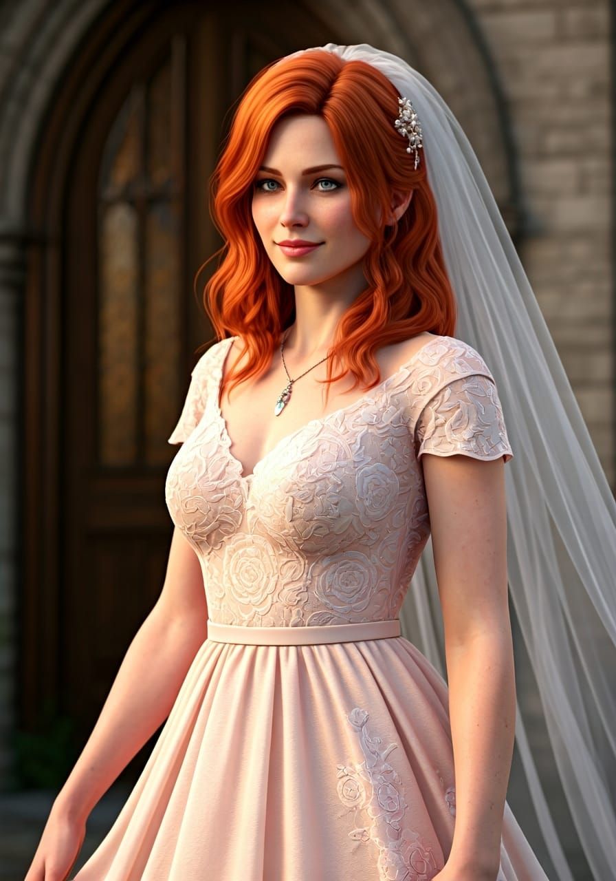 Elegant Bride in 3D Anime Style Gown