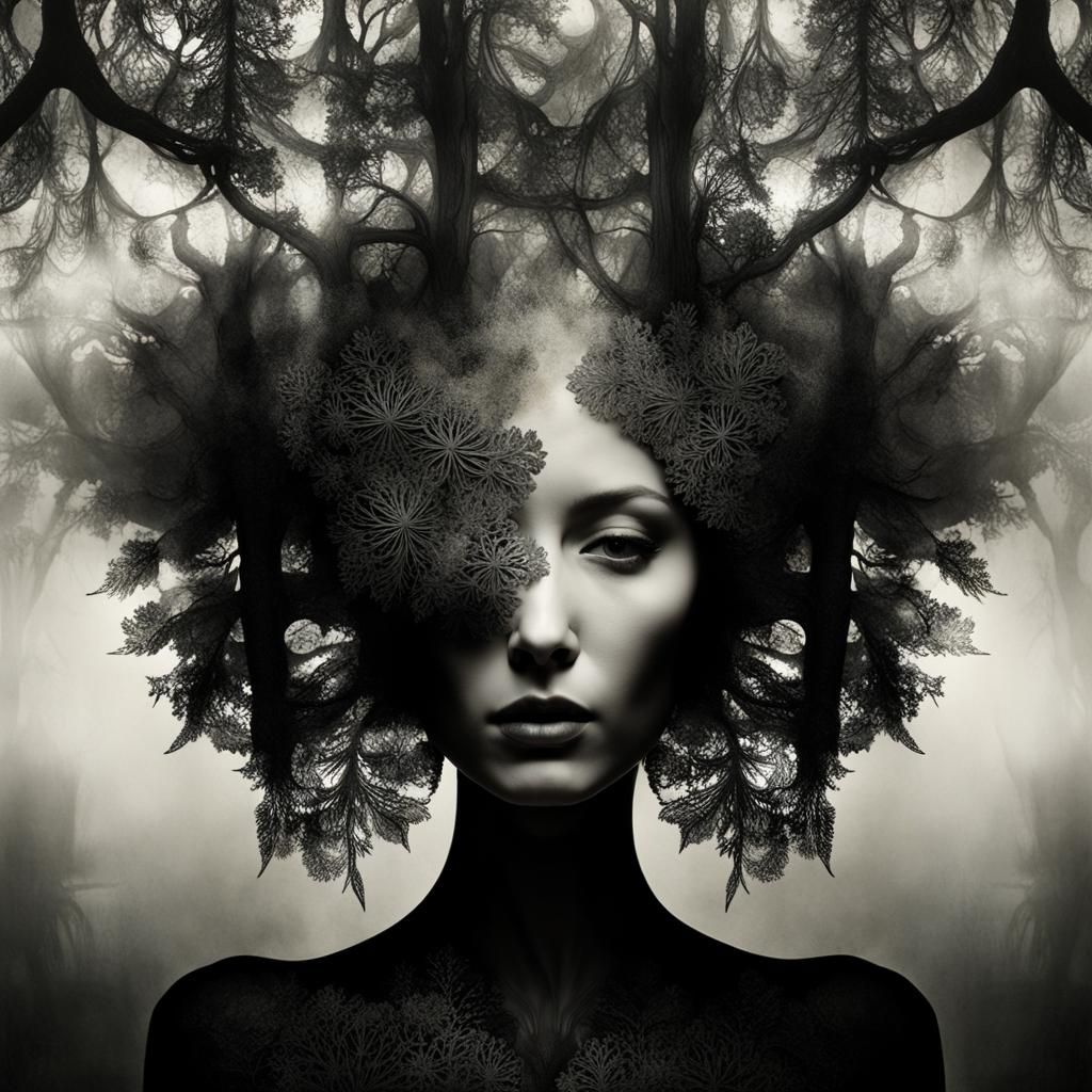 Monochromatic Fractal Double Exposure Art