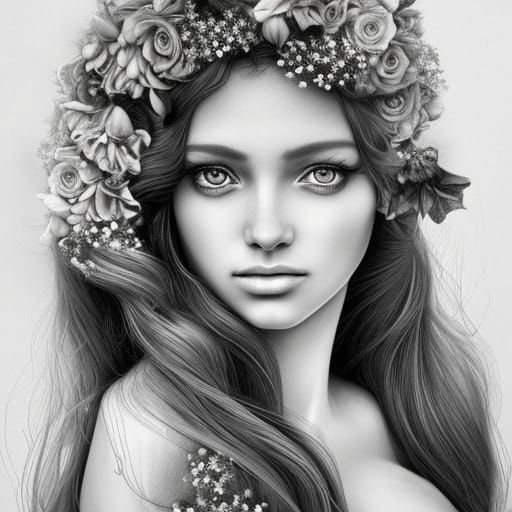 Charcoal drawing of beautiful woman