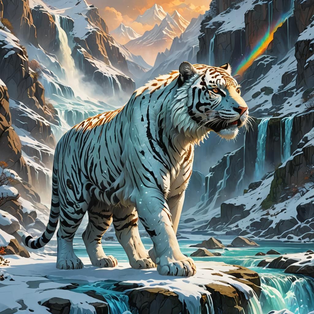 Majestic Snow Tiger in Mountain Landscape