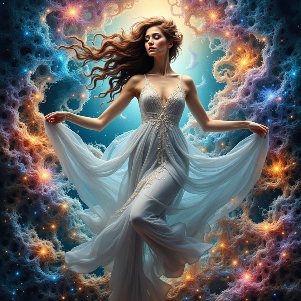 Ethereal Woman in Fractal Dreamscape