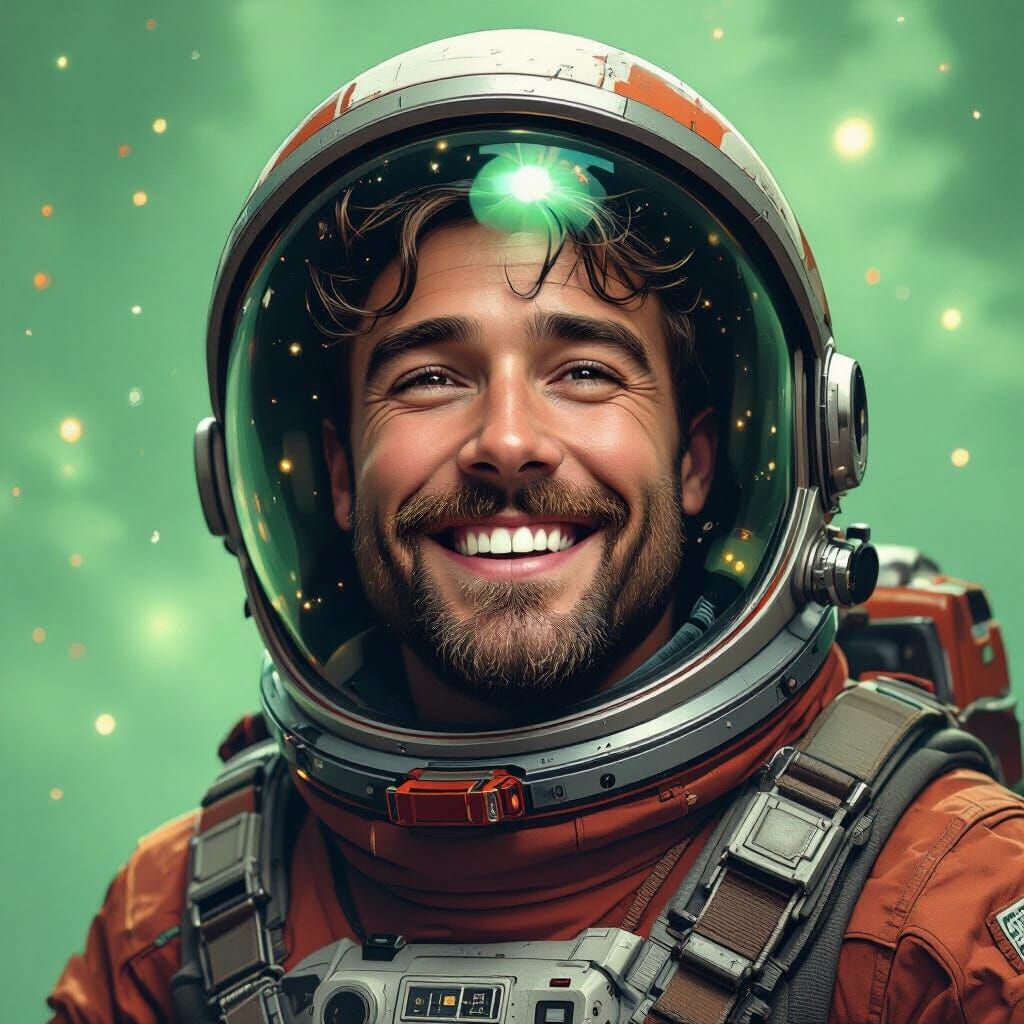 Smiling Alien in Spacesuit, Realistic Matte Painting