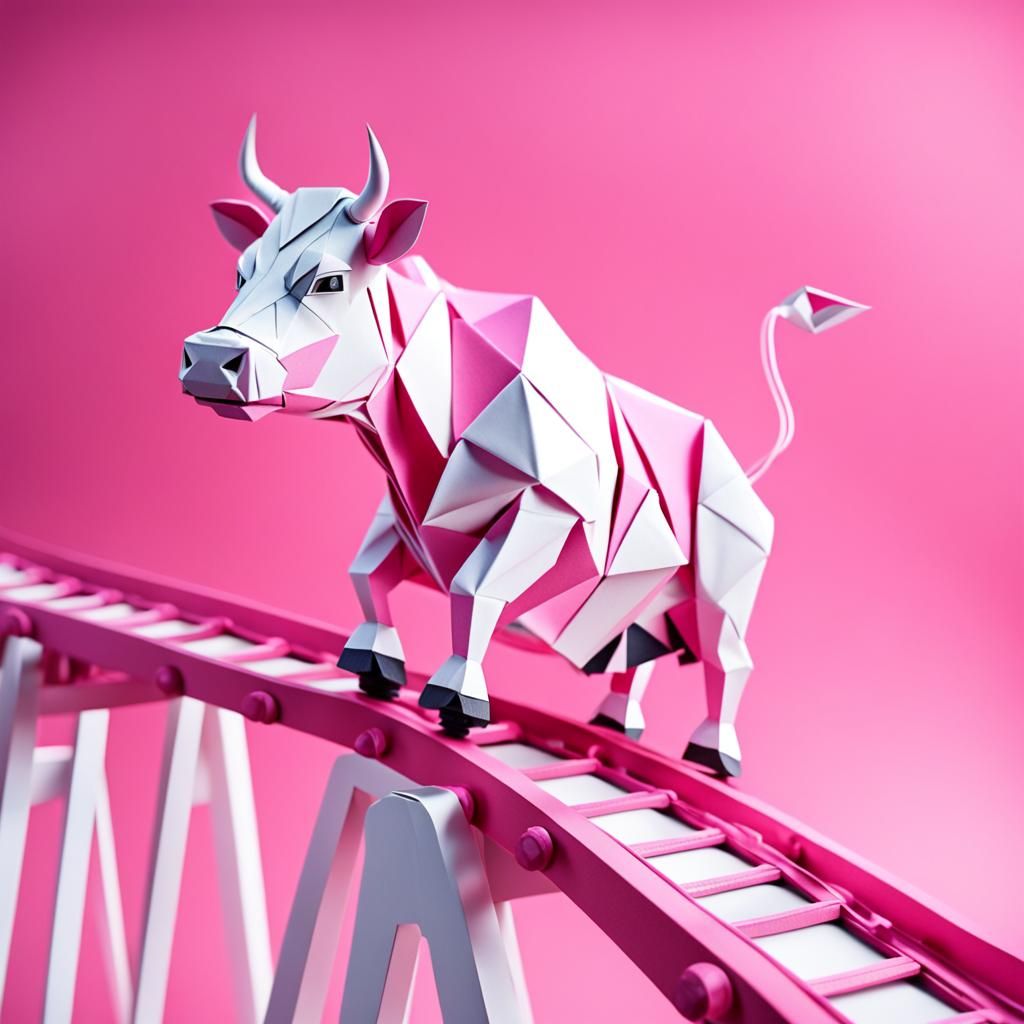Cow on a Rollercoaster in Origami Papercraft Style