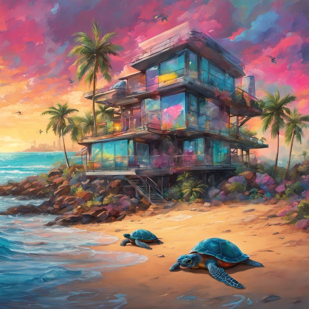 Futuristic Hawaii Home with Beach View in Graffiti Art