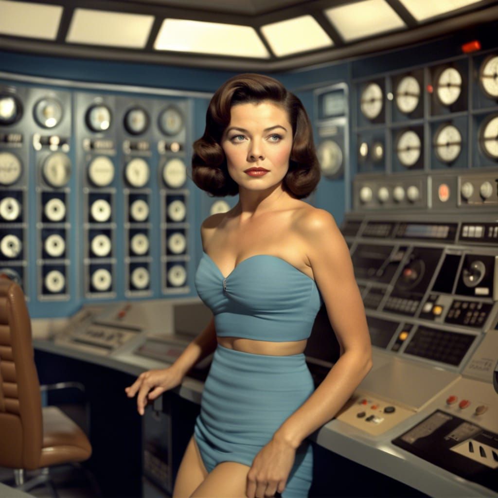 Gene Tierney in TARDIS Control Room, 1960s Style