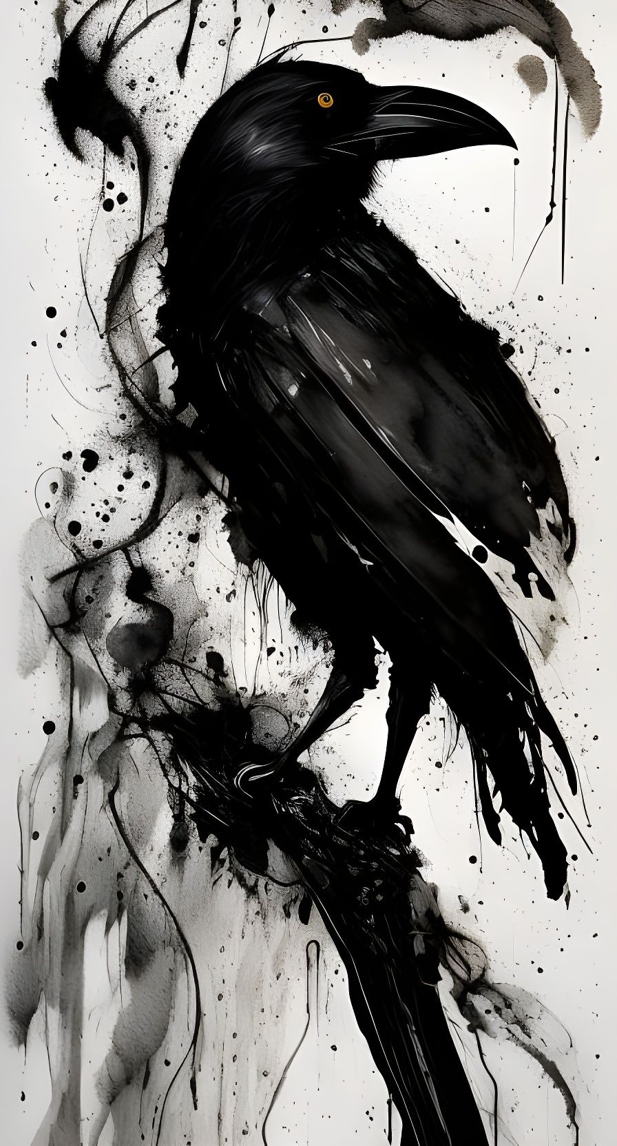 Detailed Crow Portrait in Ink and Gouache