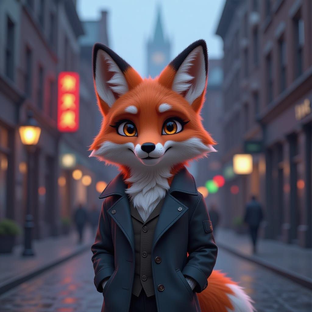 Anthropomorphic Fox in Manchester Centre, Concept Art Style