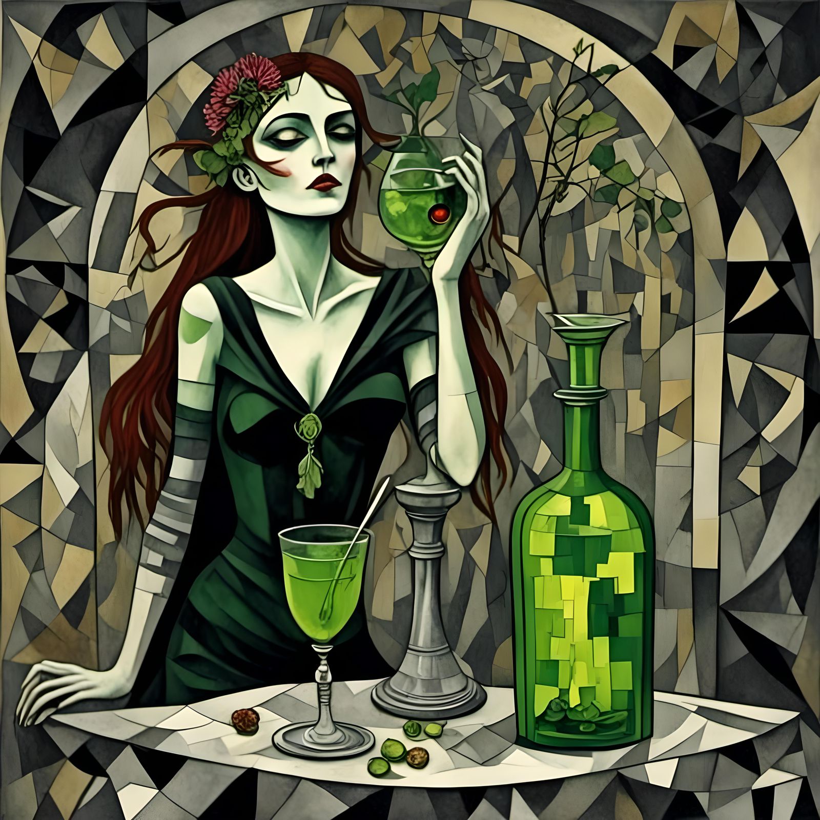 Gothic Vampire with Absinthe in Dark Art Style