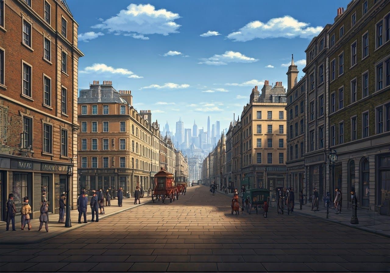 Victorian London Street Scene in 8-Bit Style