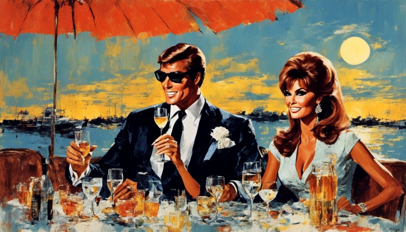 Moonlit Cocktails 1968: Impressionist Painting