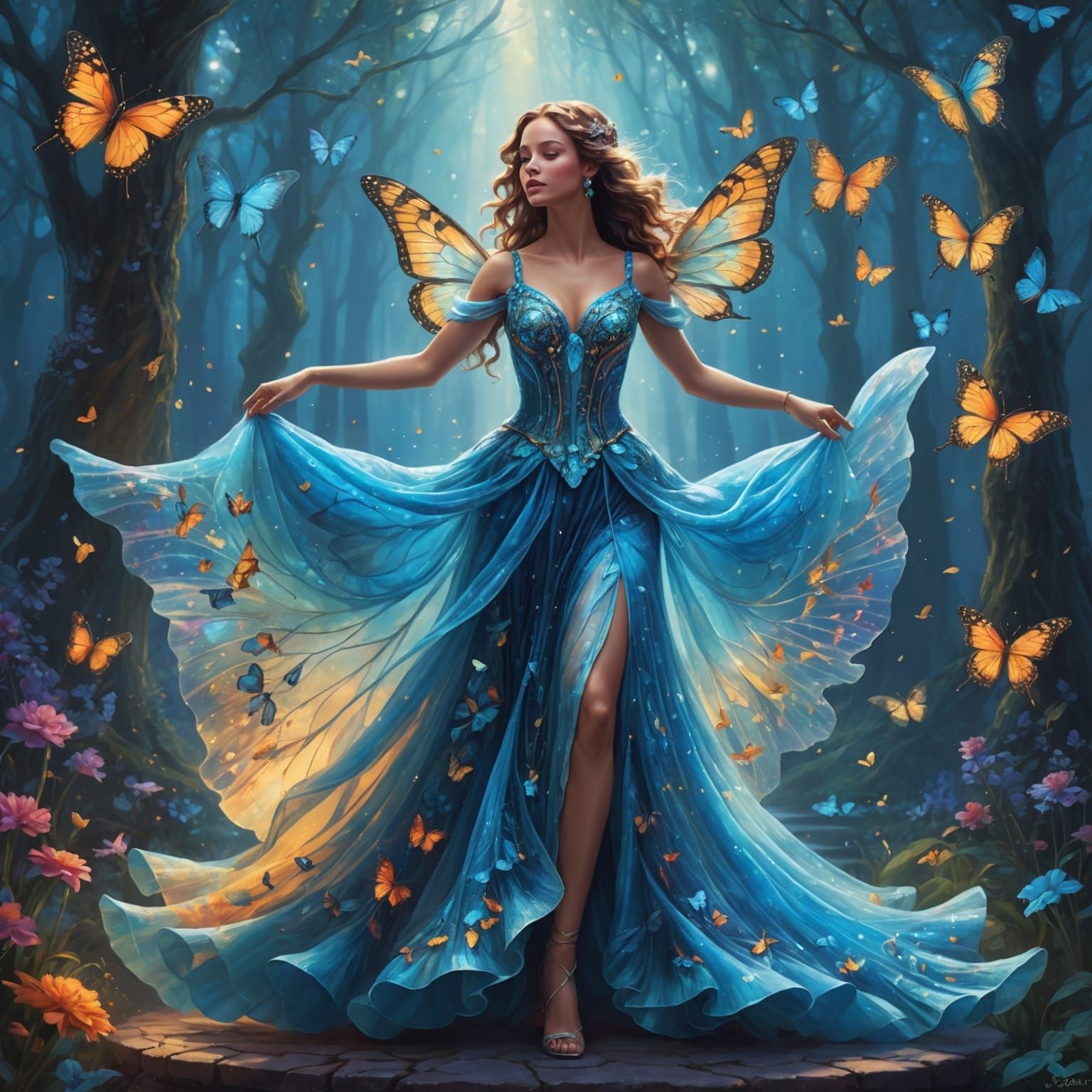 Butterfly Dress Dance: Surreal 3D Render