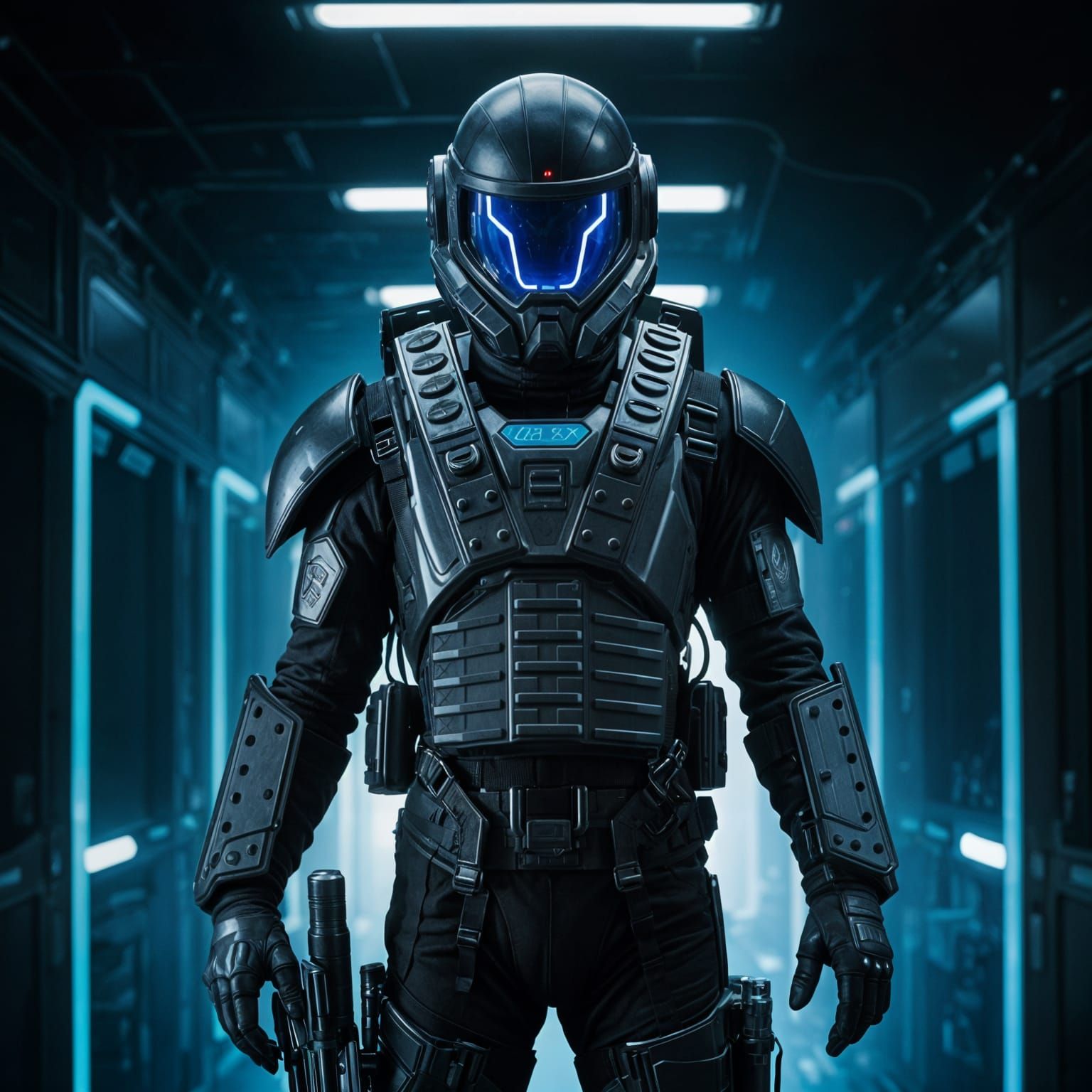 Futuristic Soldier with Jetpack in Dystopian Landscape