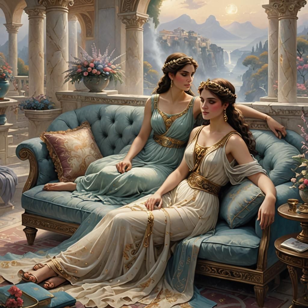 Ethereal Grecian Girls in Ancient Palace