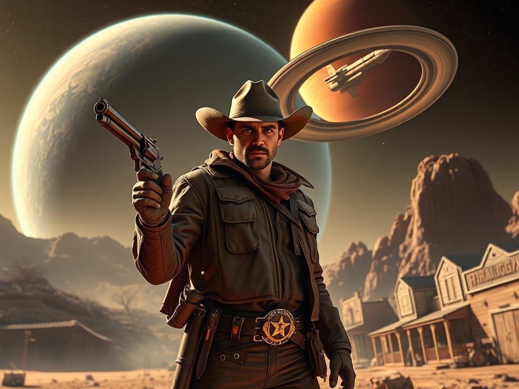 Gunslinger Sheriff in Alien Western Town