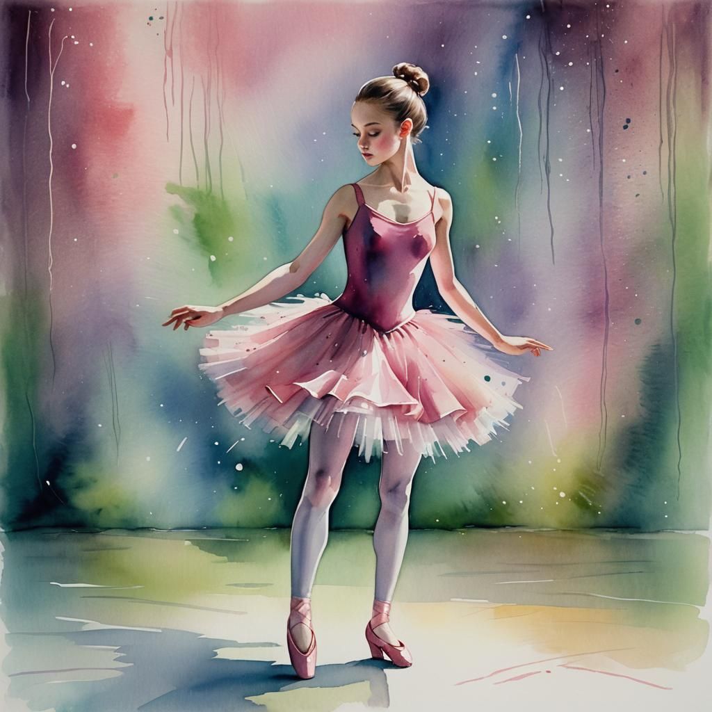Ballerina in Pink: Watercolor Concept Art