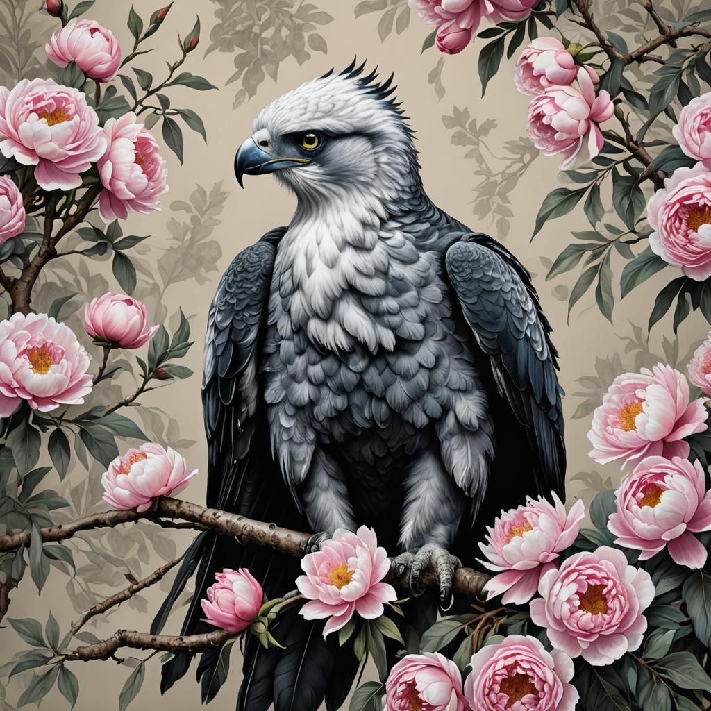 Harpy Eagle with Peonies in Neurographic Art
