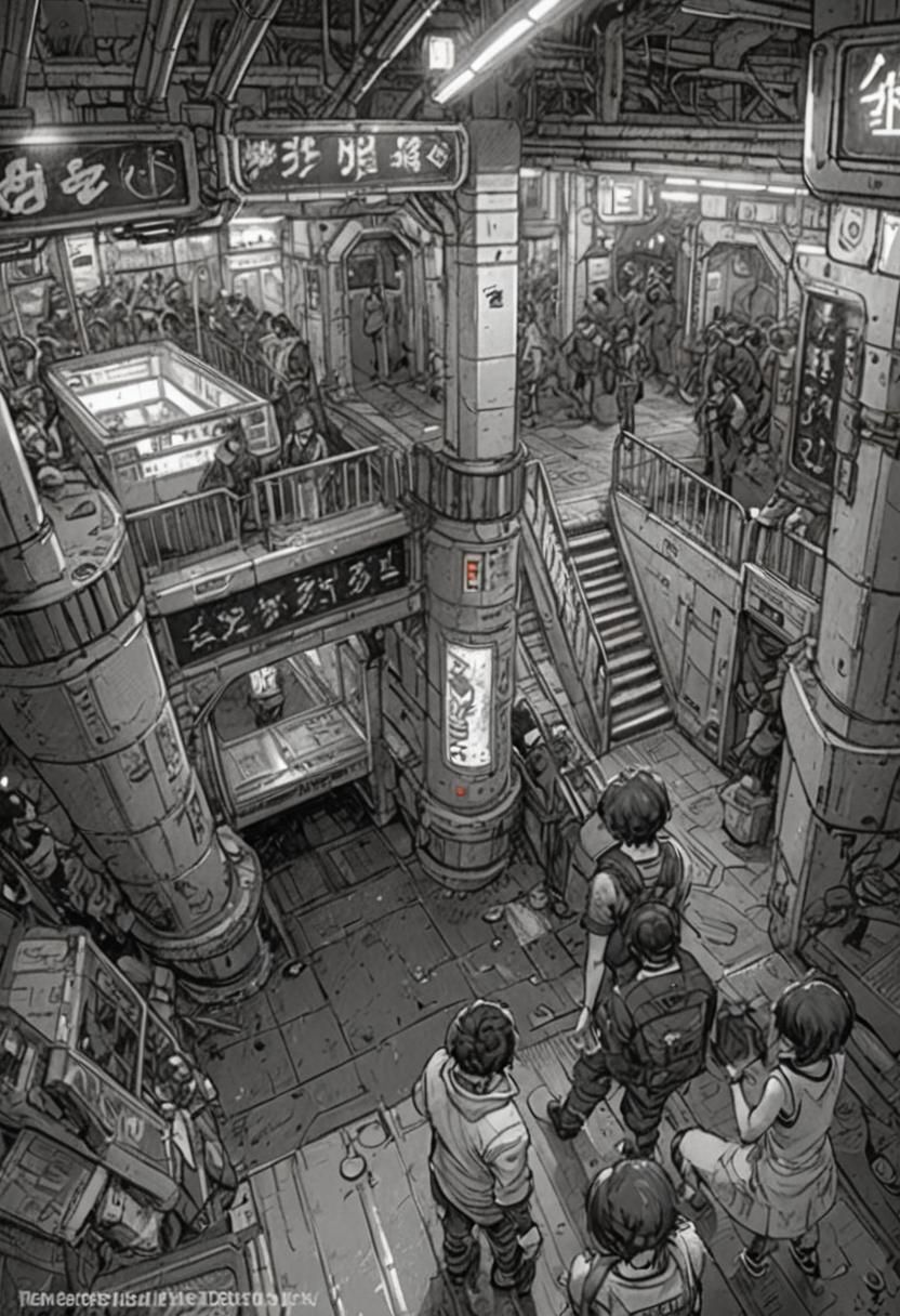 Cyberpunk Underground Metro in Manga Art Style