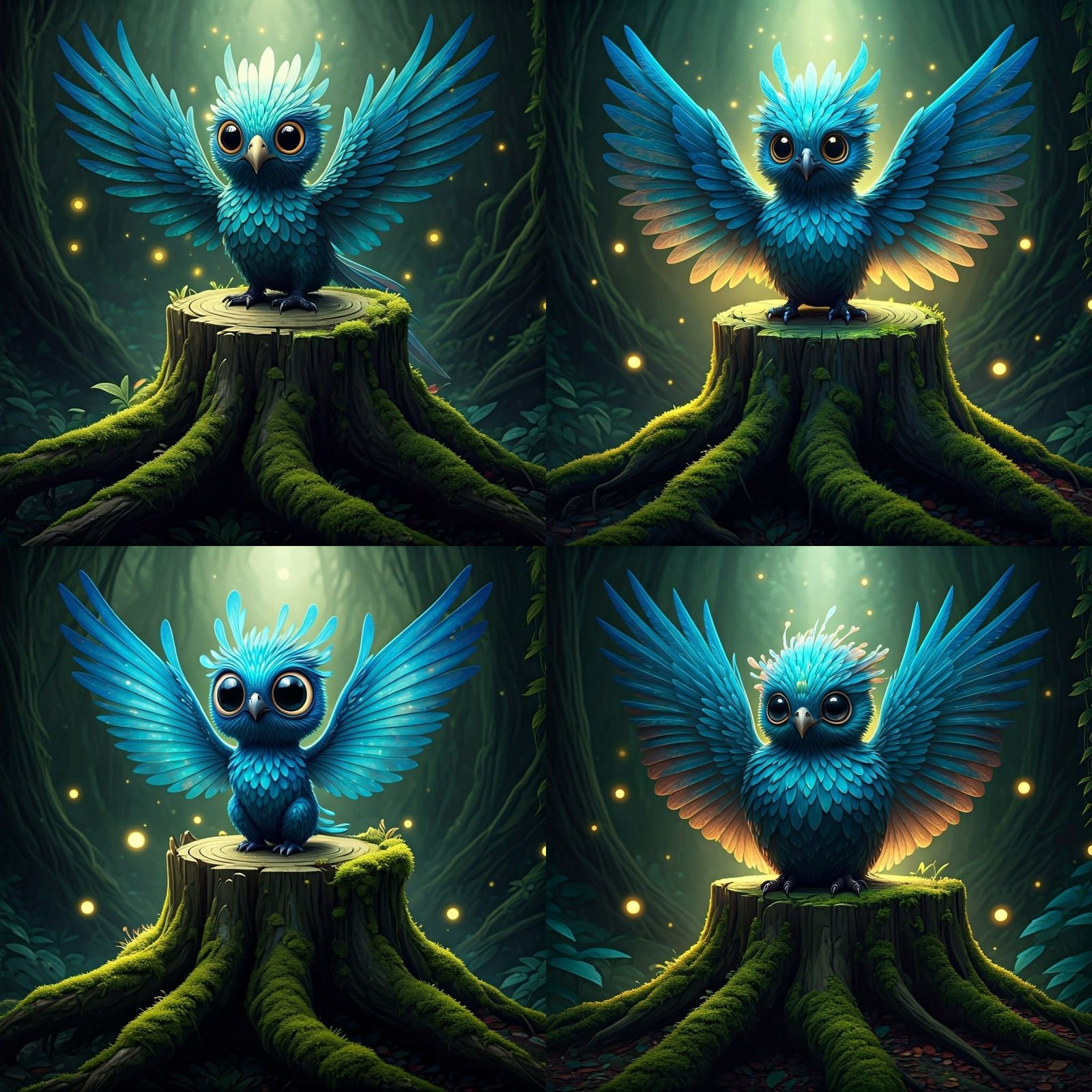 Surreal Avian Creature with Iridescent Plumage in Shimmering...