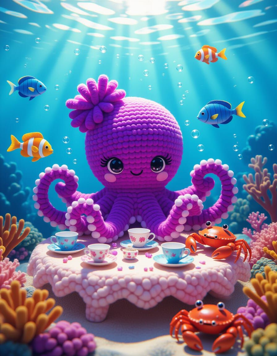 Underwater Tea Party with Pom Pom Octopus