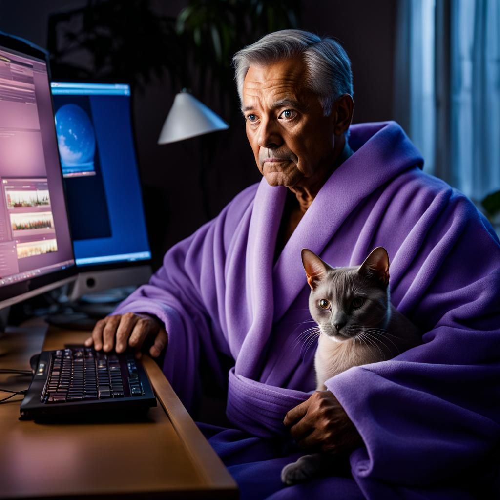 Man with Burmese Cat: Hyperrealistic Close-Up Portrait