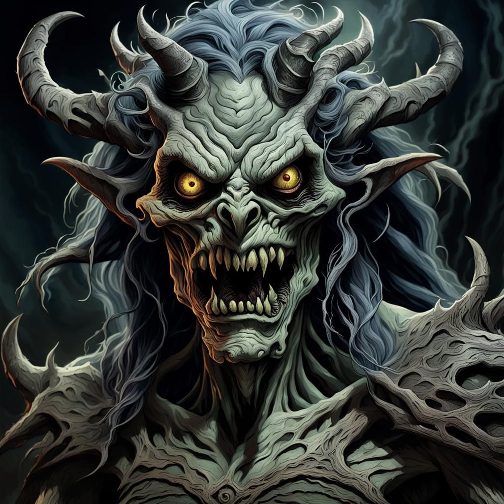 Menacing Night Hag Grimace in Dark Fantasy Style