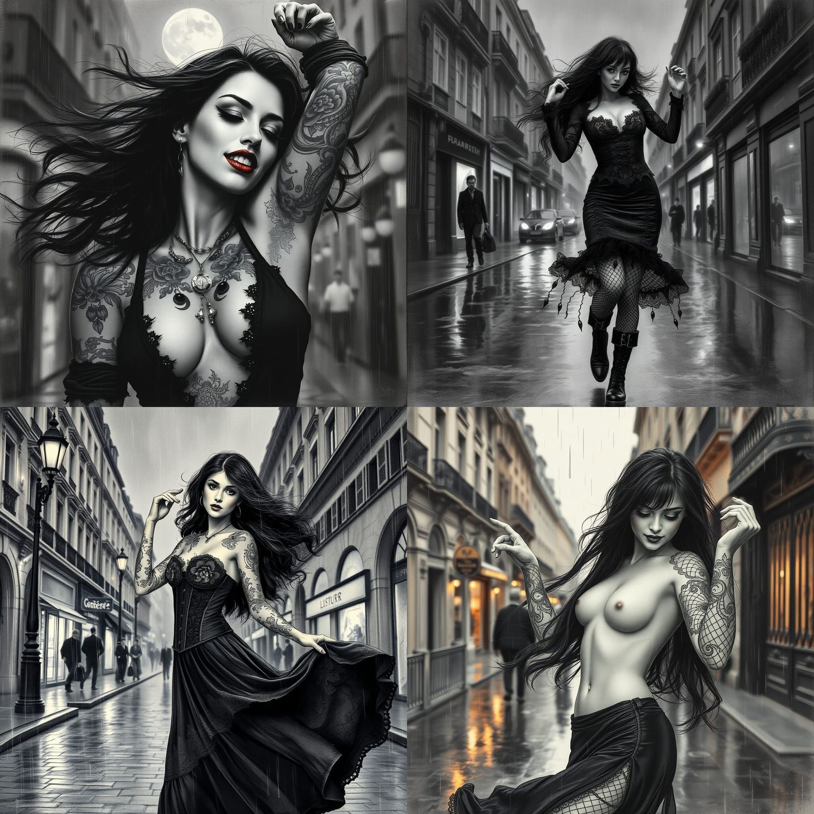 Goth Pin Up Dances in Paris: Charcoal Drawing