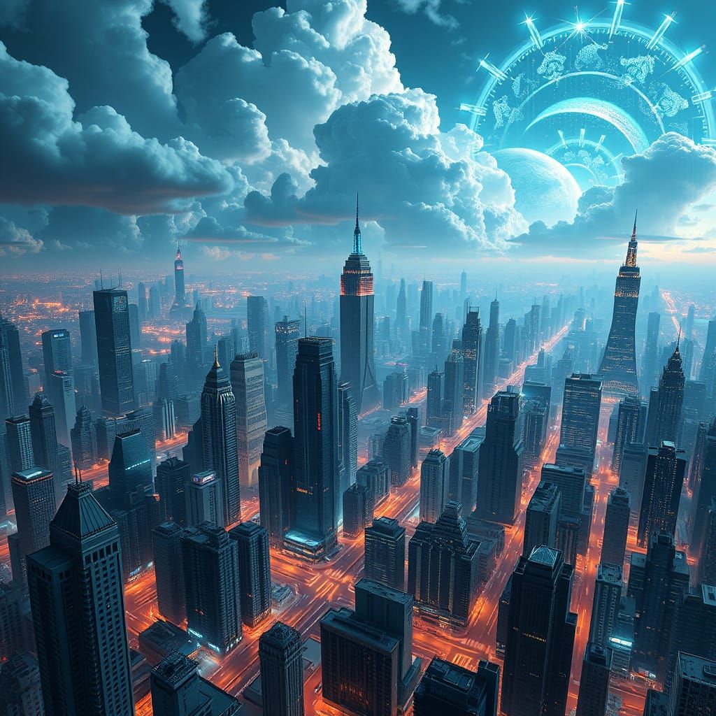 Cyberpunk Fractal Metropolis Illuminated by Neon Lights