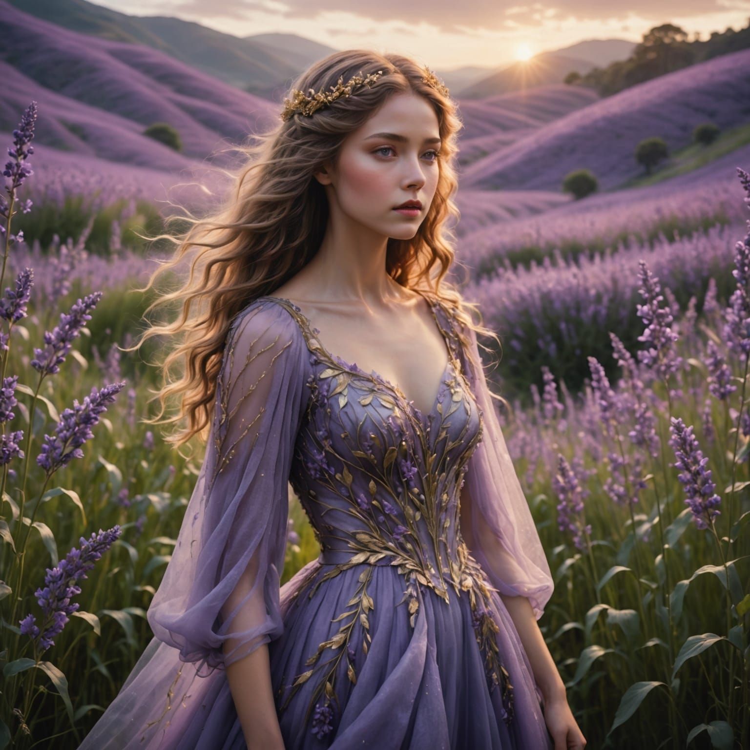 Ethereal Woman in Lavender Field