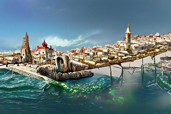Dystopian Sci-Fi Mediterranean Town Digital Art