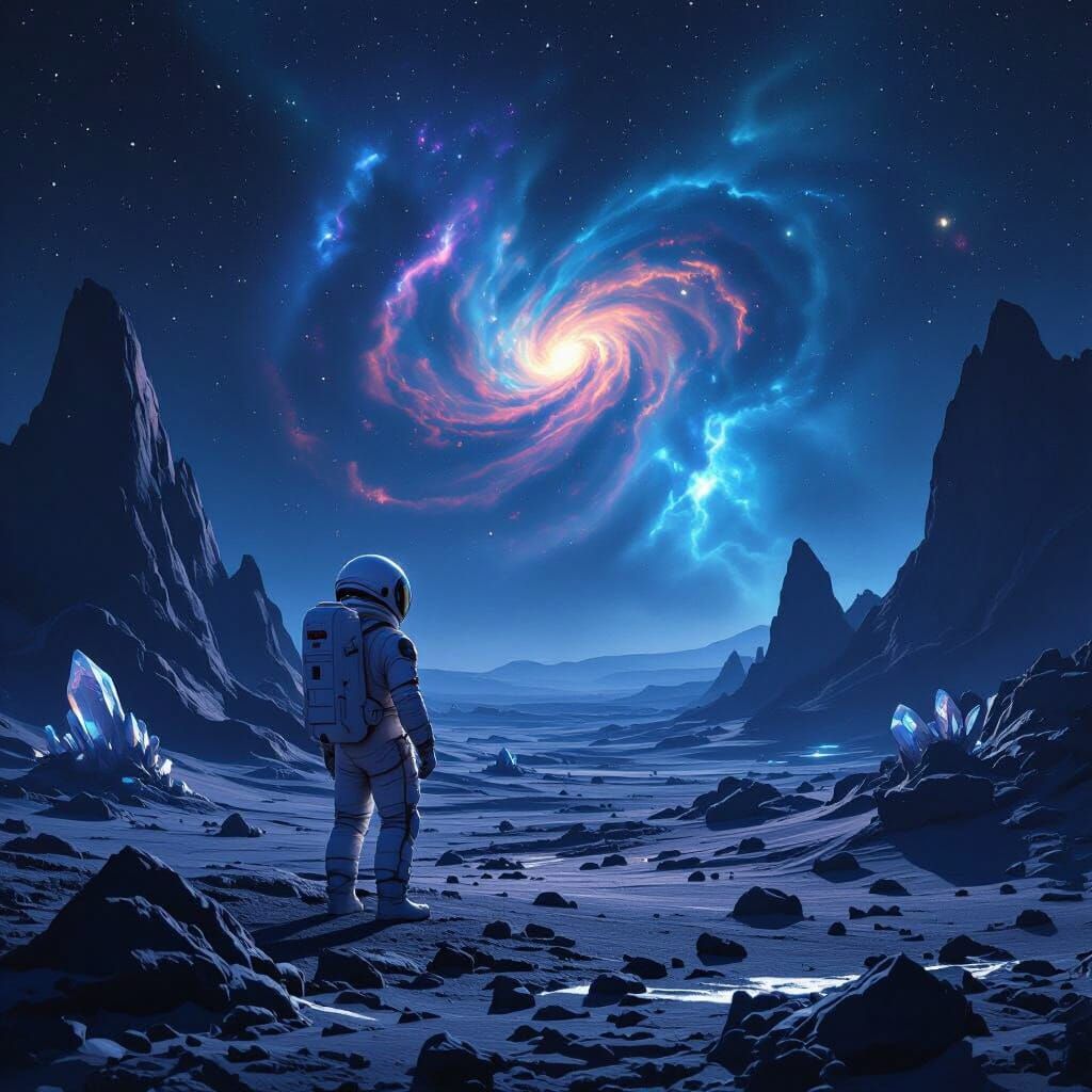 Astronaut Gazes at Alien Nebula in Cinematic Concept Art