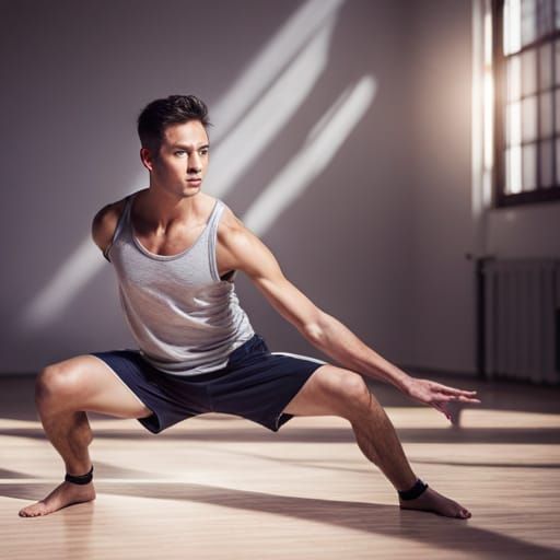 Androgynous Man Practicing Tai Chi in Modern Room