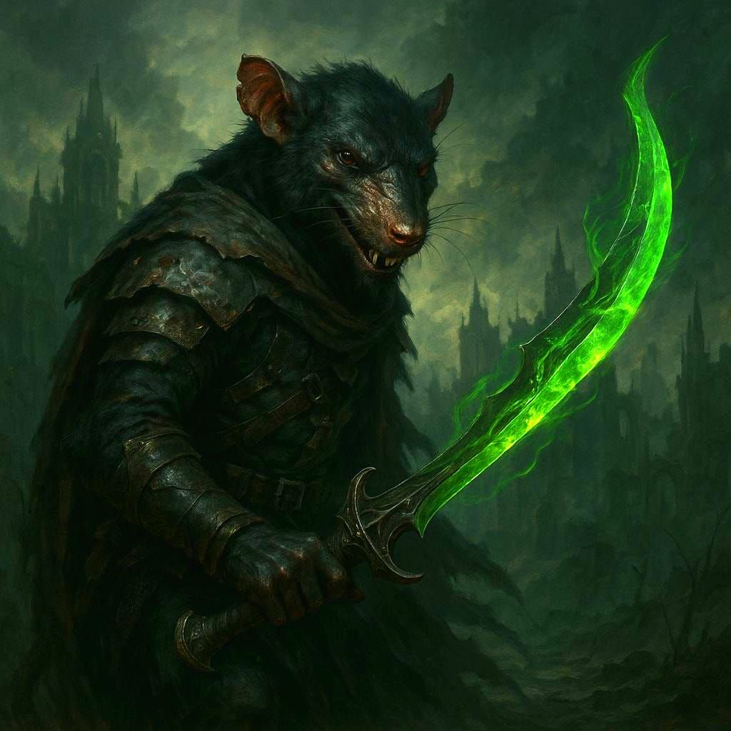 Rat-Man Warrior with Energy Blade in Fantasy Scene