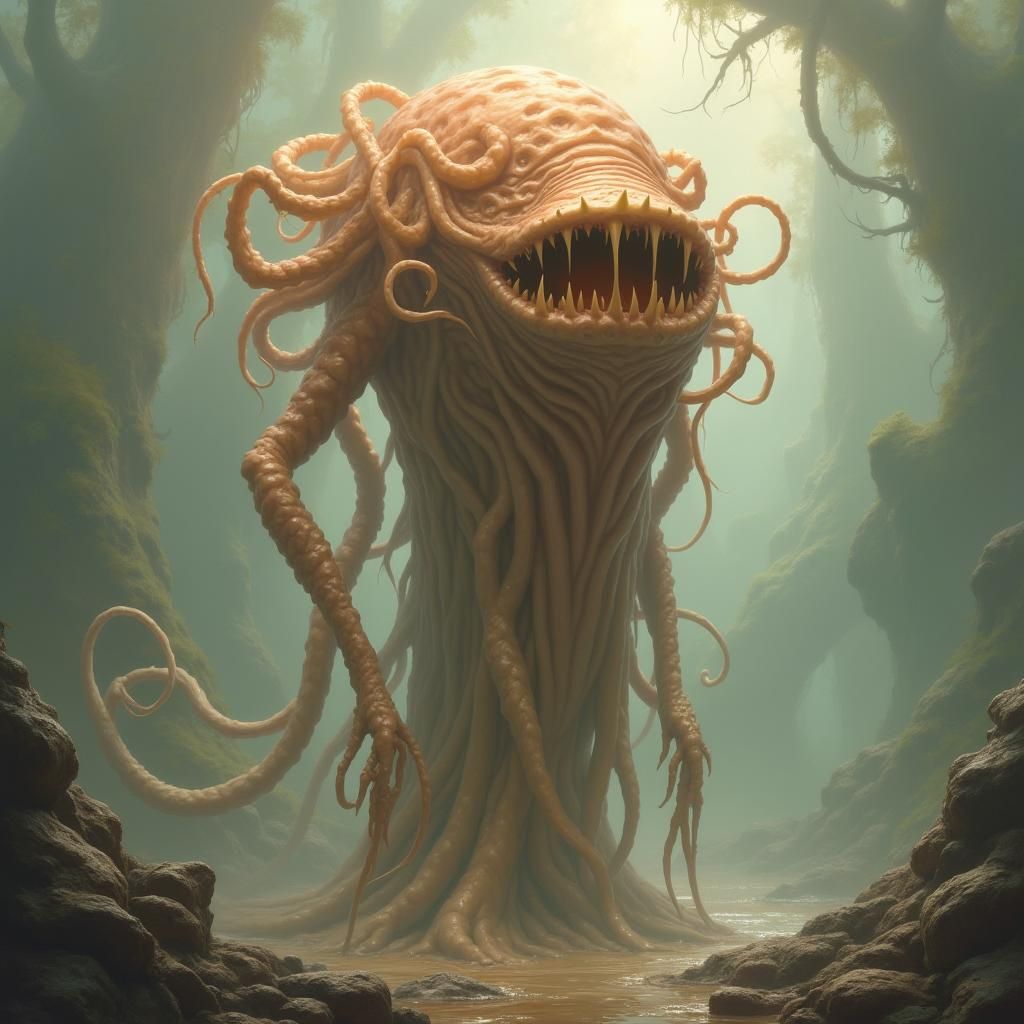 Anthropomorphic Mimic in Ethereal Fantasy Landscape