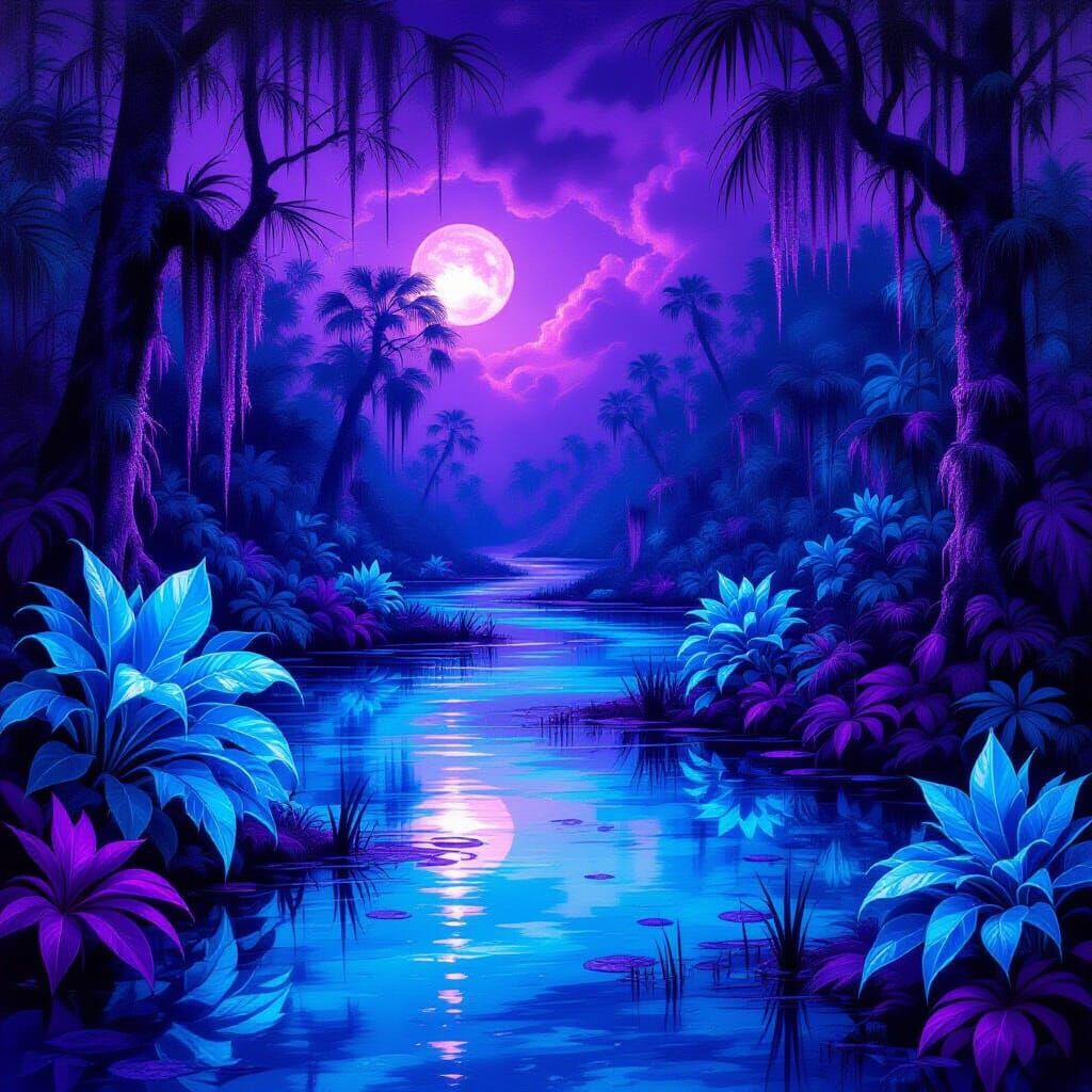 Eerie Horrorpunk Swamp in Purple and Turquoise