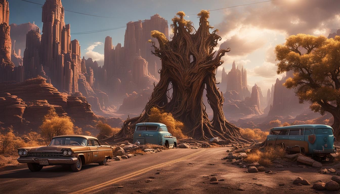 Groot on Route 66: Detailed Matte Painting