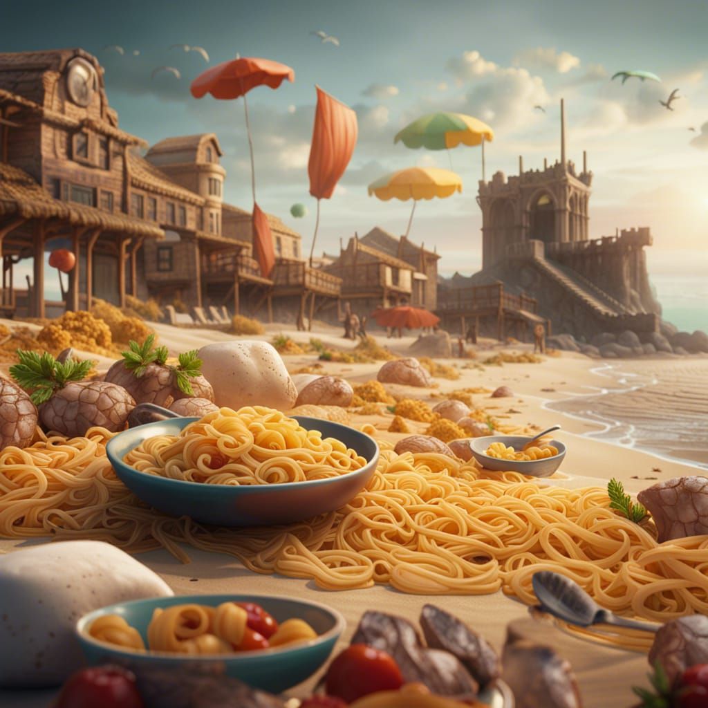 Pasta on a Beach: Fantastical Concept Art