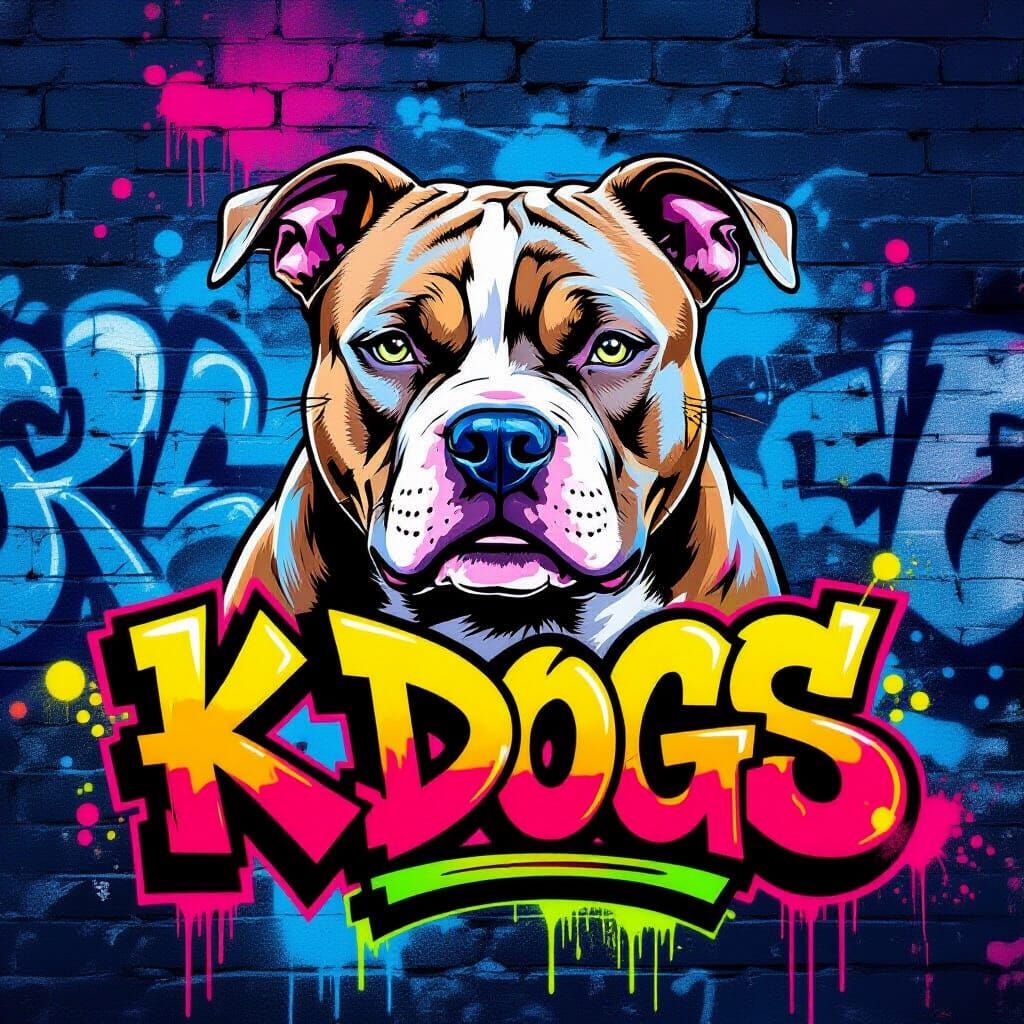 Vibrant Street Graffiti Pitbull with 'K Dogs' Text