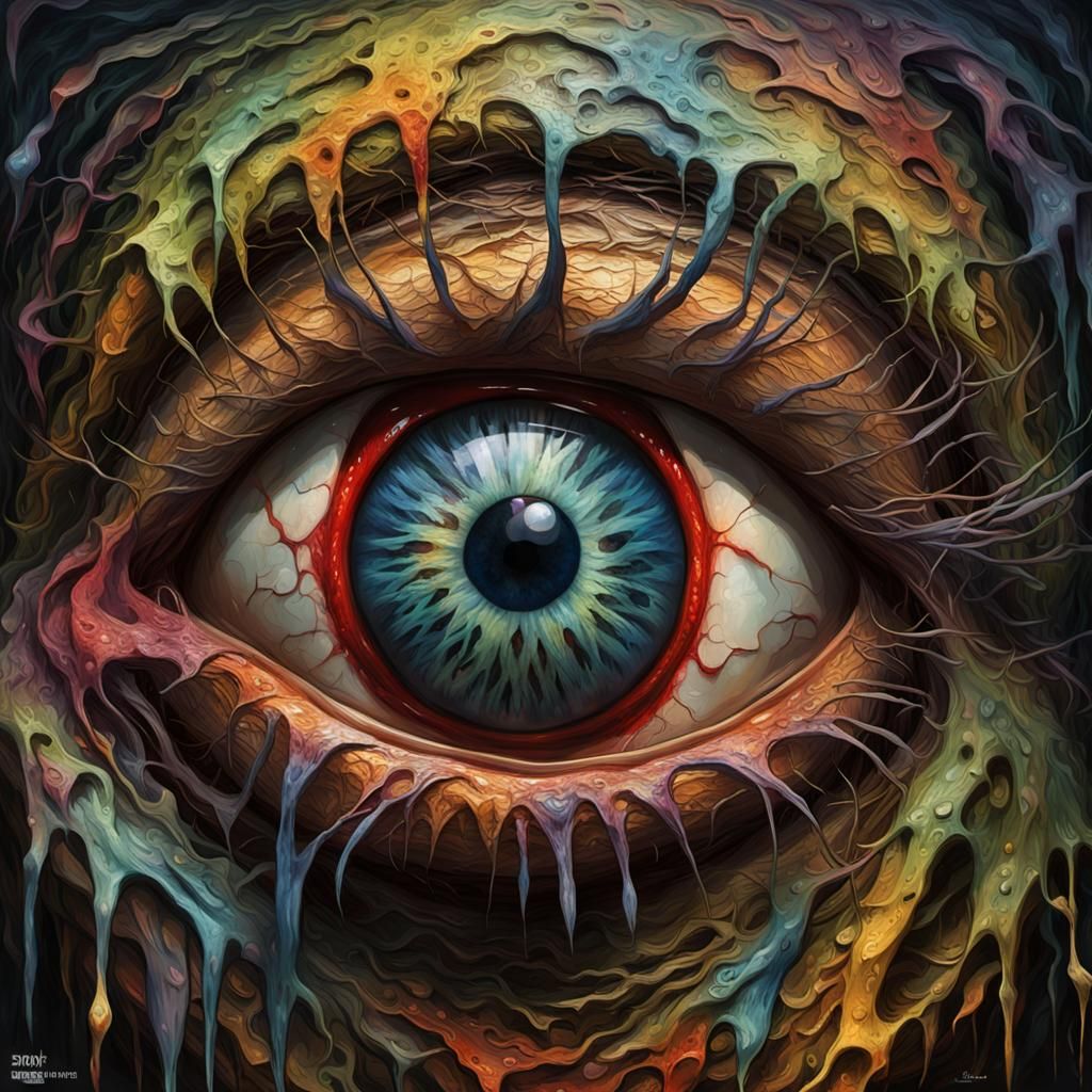 Grotesque Smiling Eyeball Head in Impressionist Style