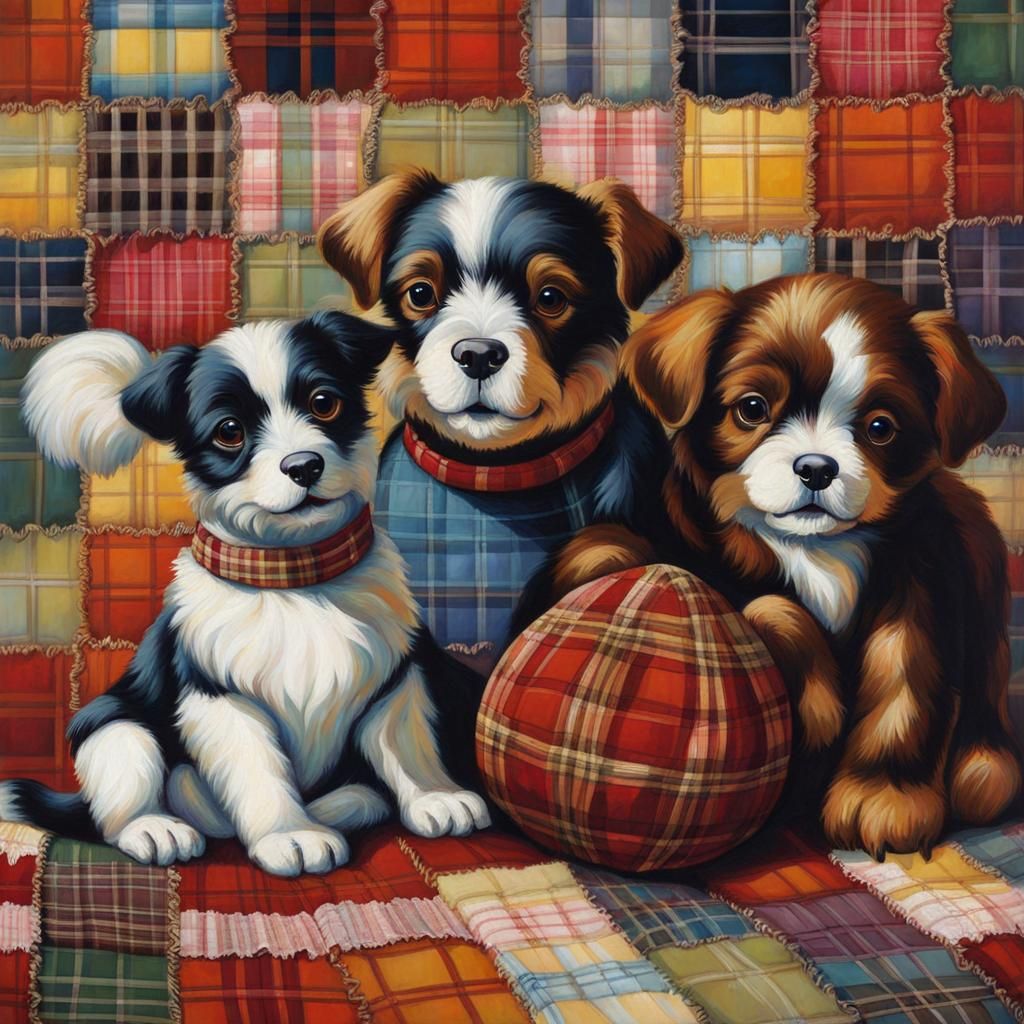 Plaid Patchwork Animals on Tartan Quilt