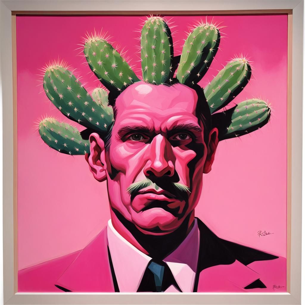 Pink Cactus Man Portrait in Comic Book Style