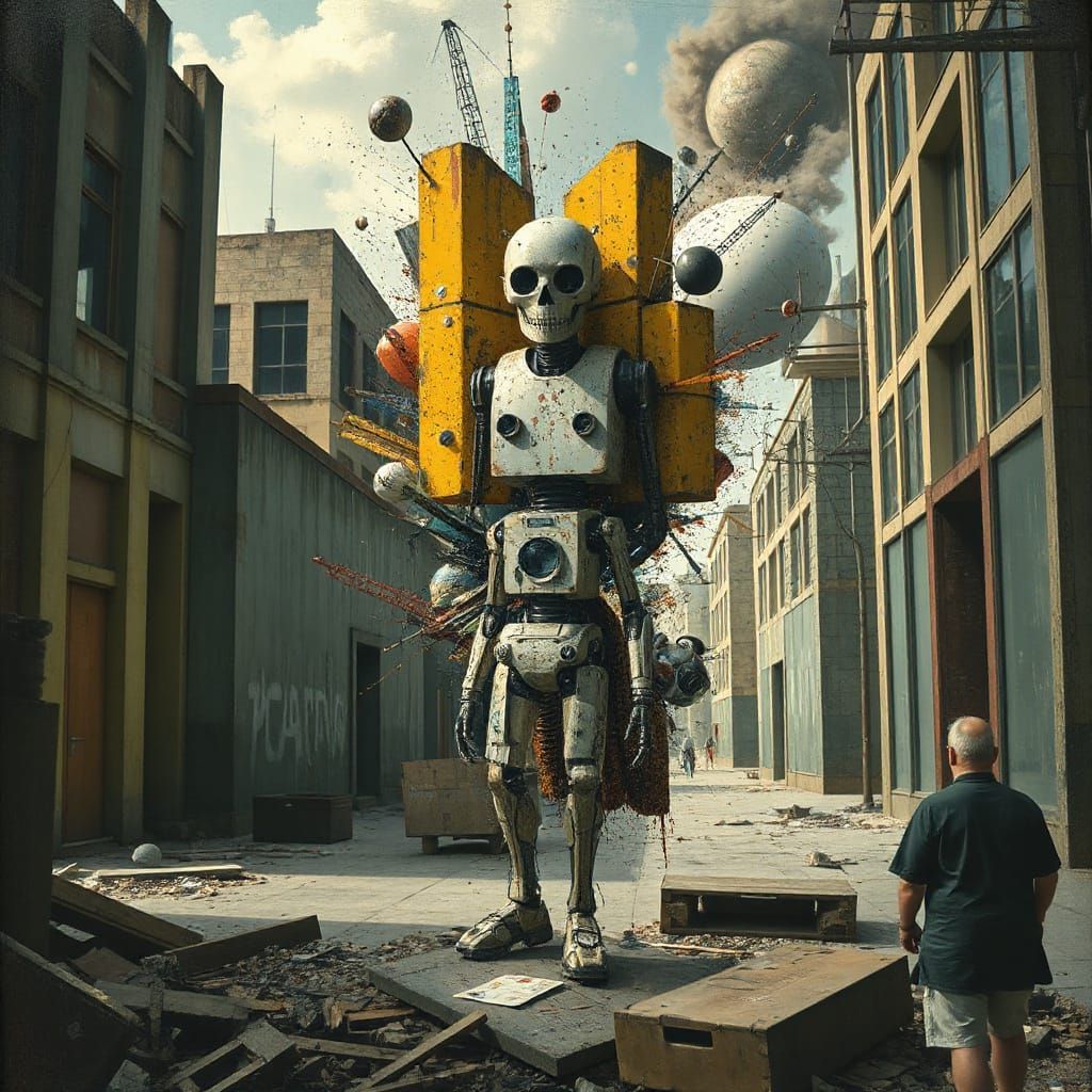 Cubist Android in Dystopian Ruins