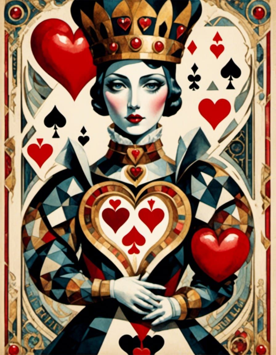 Queen of Hearts in Crystal Cubism Style