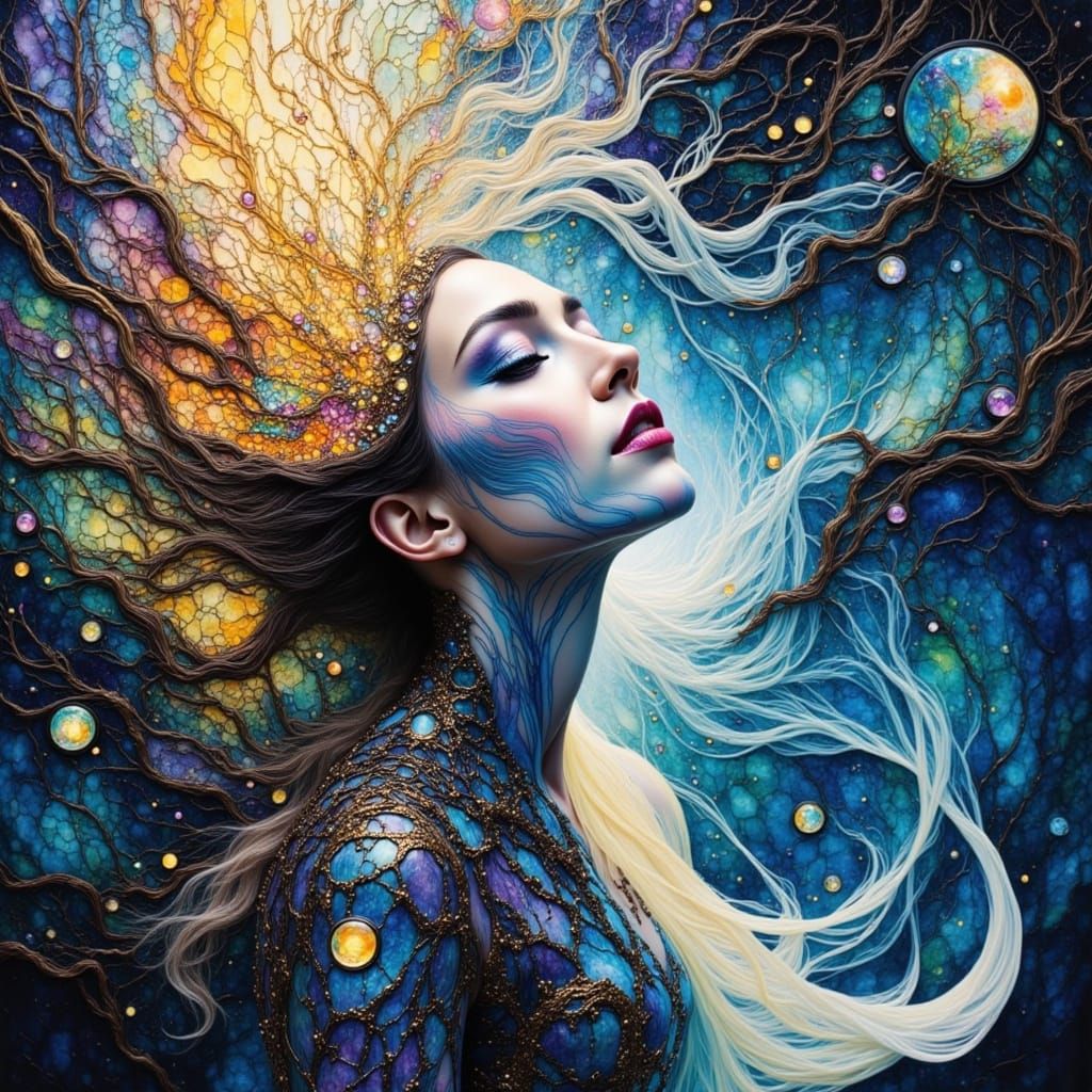 Divine Feminine in Luminous Stained Glass Style