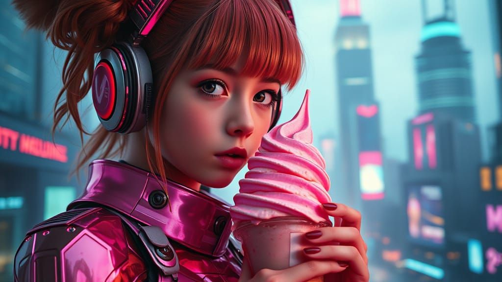 Cyberpunk Princess Enjoys Ice Cream Sundae